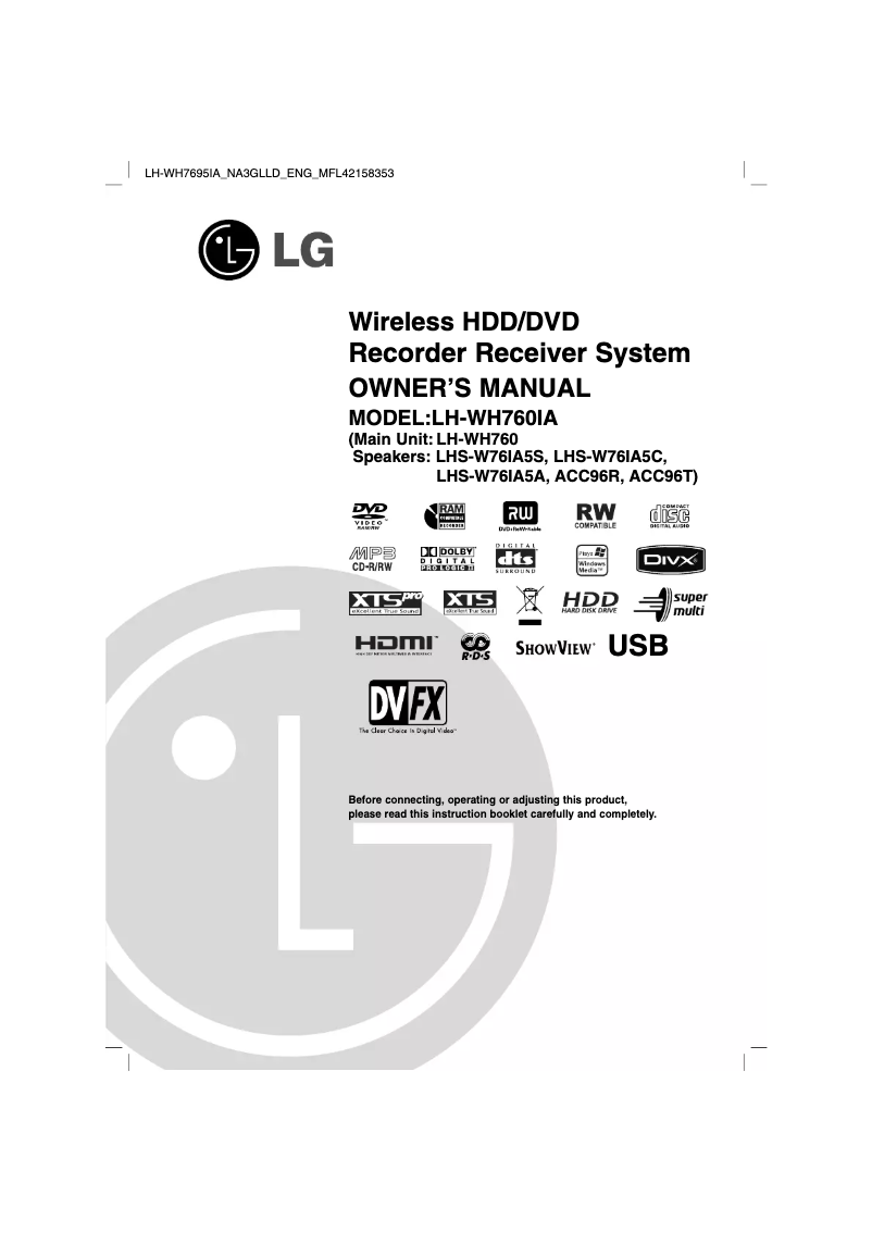 Image de la première page du manuel de l'appareil LH-WH7695IA