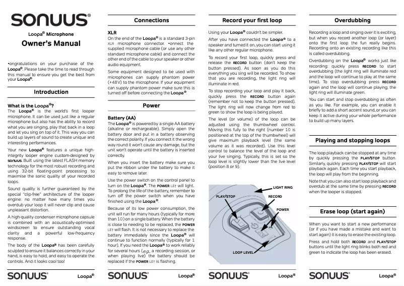 Image de la première page du manuel de l'appareil Loopa