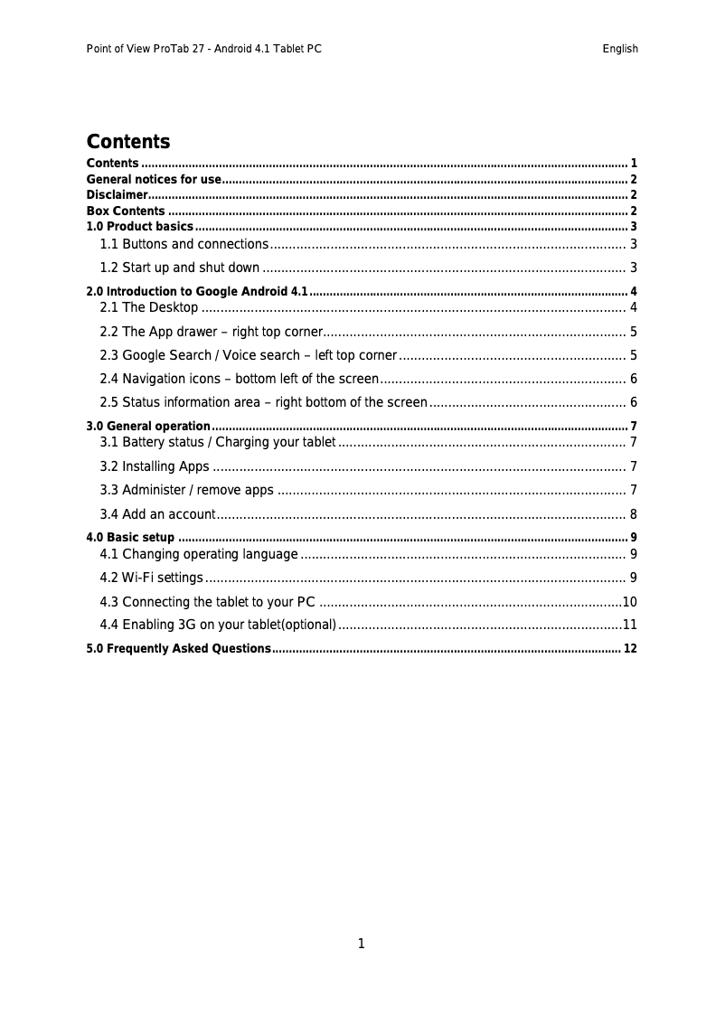 Page 1 de la notice Manuel utilisateur Point of View ProTab 27