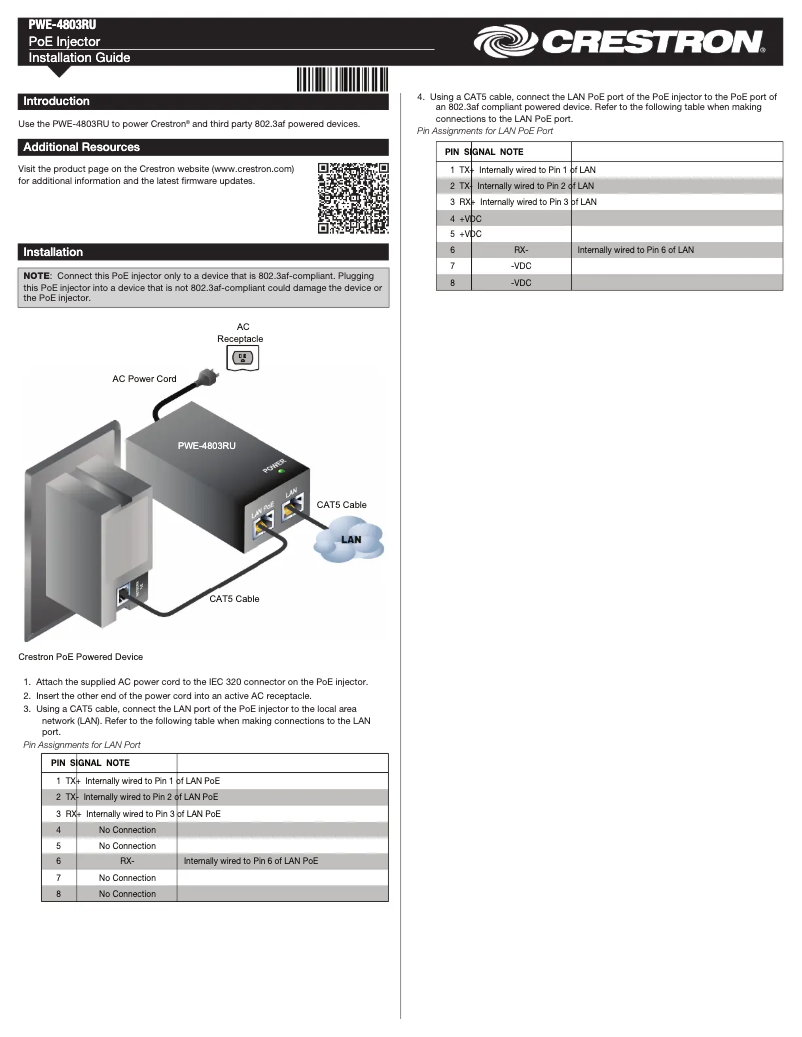 Page n°1 - Manuel utilisateur Crestron PWE-4803RU