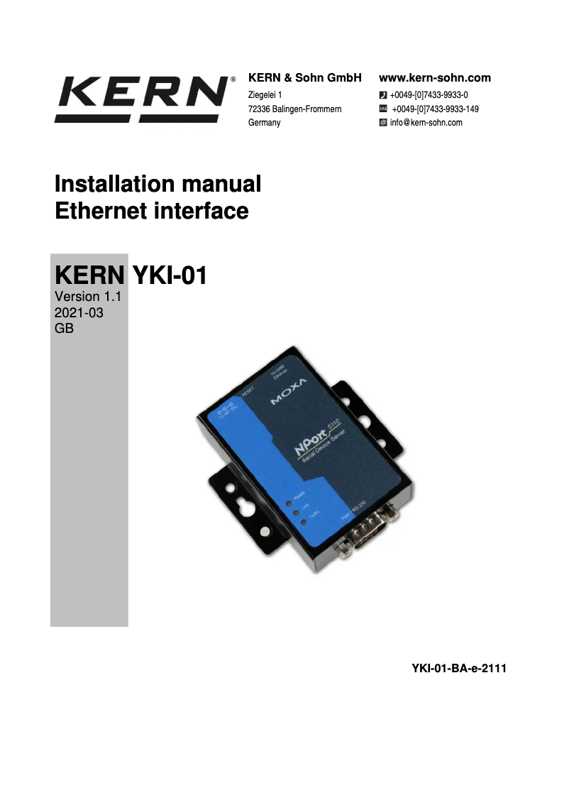 Page 1 de la notice Guide d'installation Kern YKI-01