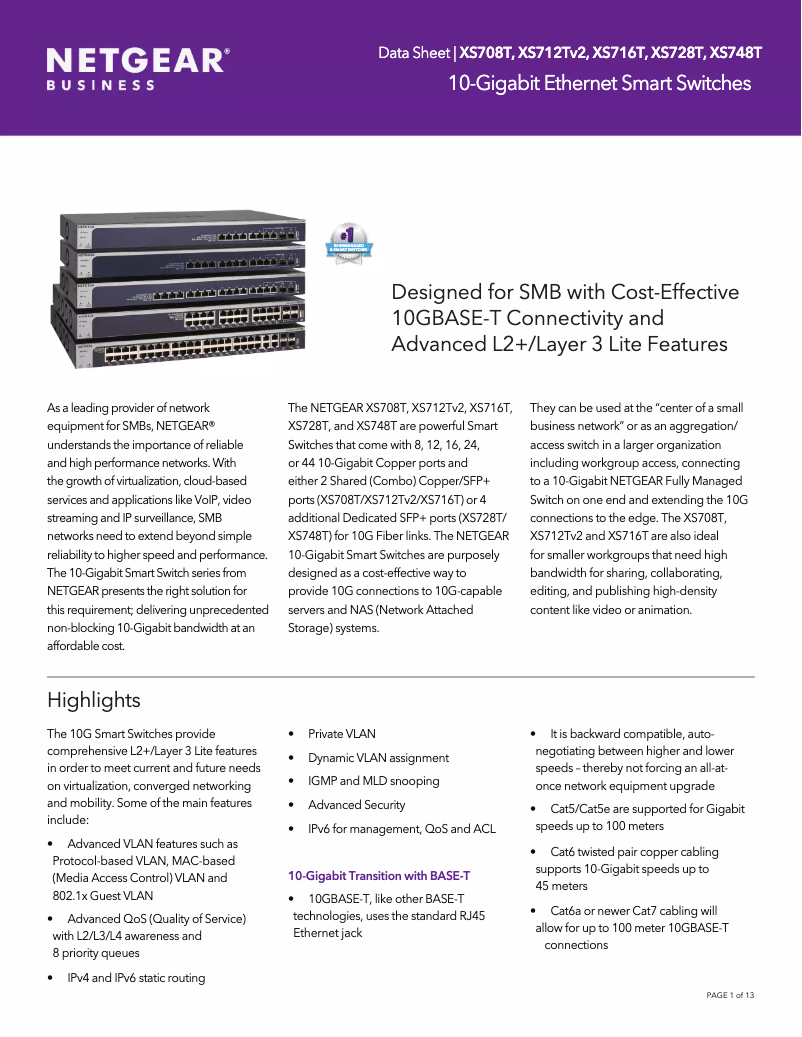 Page n°1 - Fiche technique Netgear XS708T