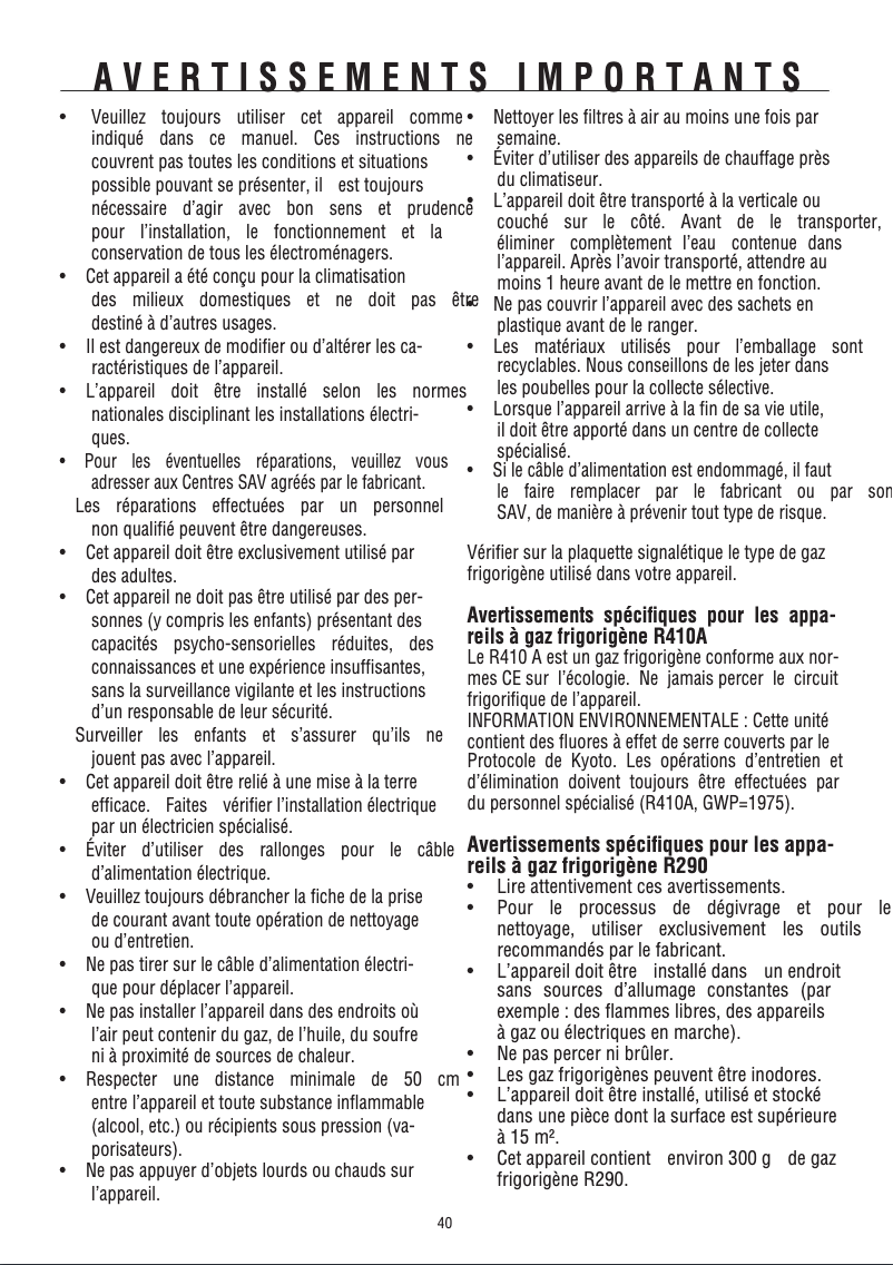Page 1 de la notice Manuel utilisateur DeLonghi Pinguino PAC WE110 ECO