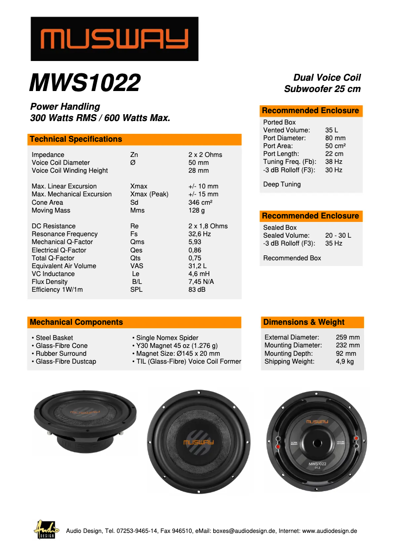 Page n°1 - Manuel utilisateur Musway MWS1022