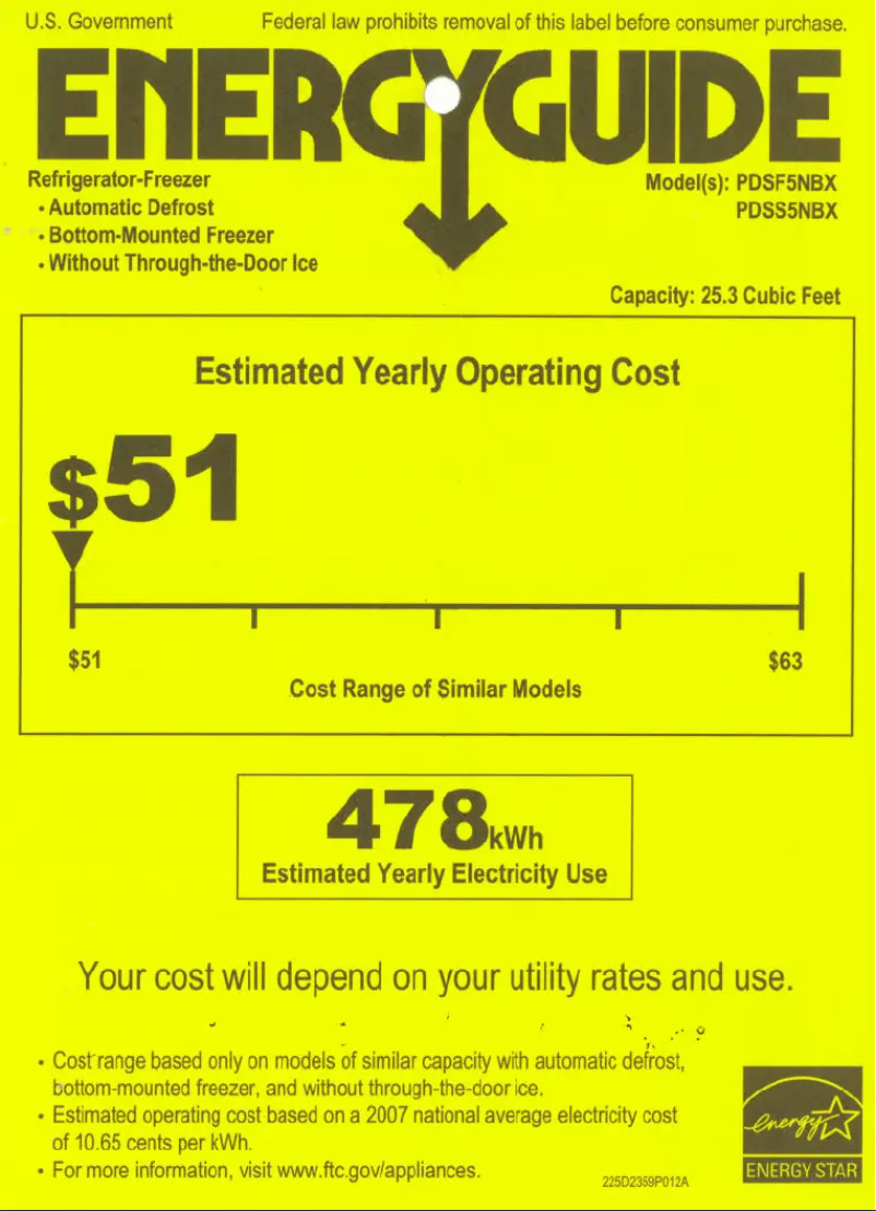 Page n°1 - Label énergétique GE Profile PDSS5NBXRSS
