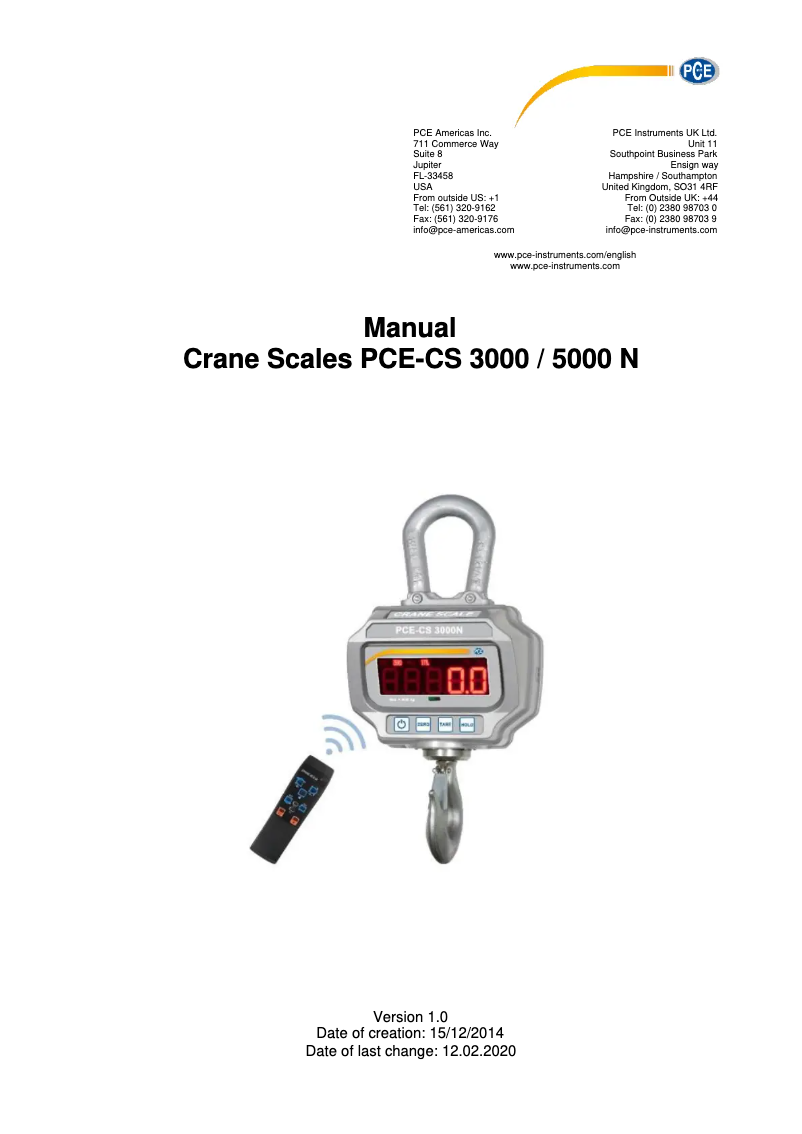 Image de la première page du manuel de l'appareil PCE-CS 5000N