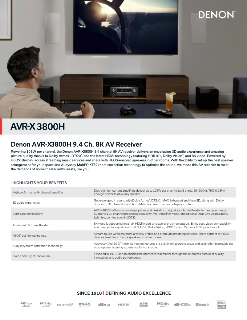 Image de la première page du manuel de l'appareil AVR-X3800H