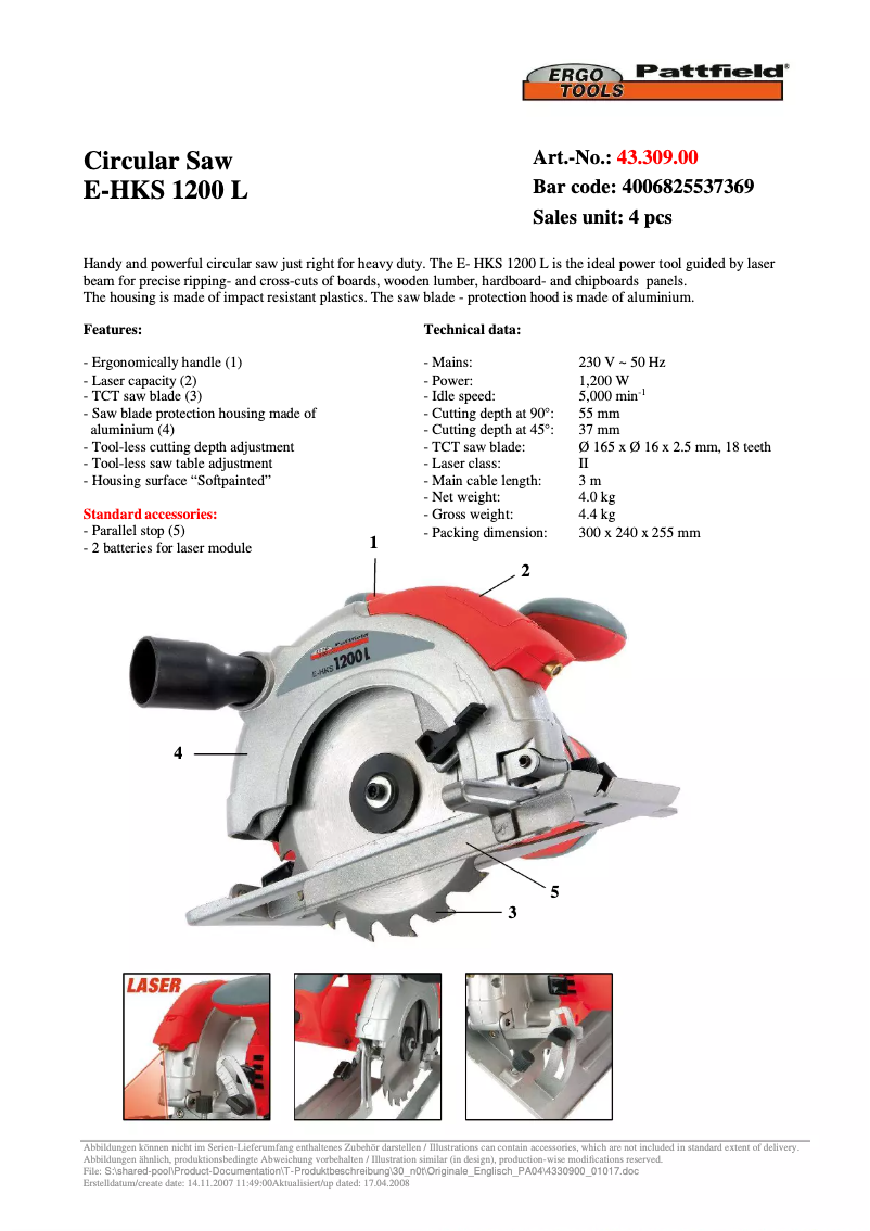 Image de la première page du manuel de l'appareil E-HKS 1200 L