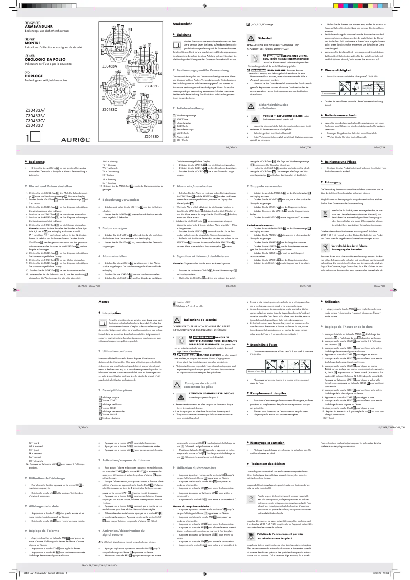 Page 1 de la notice Manuel utilisateur Auriol Z30483B
