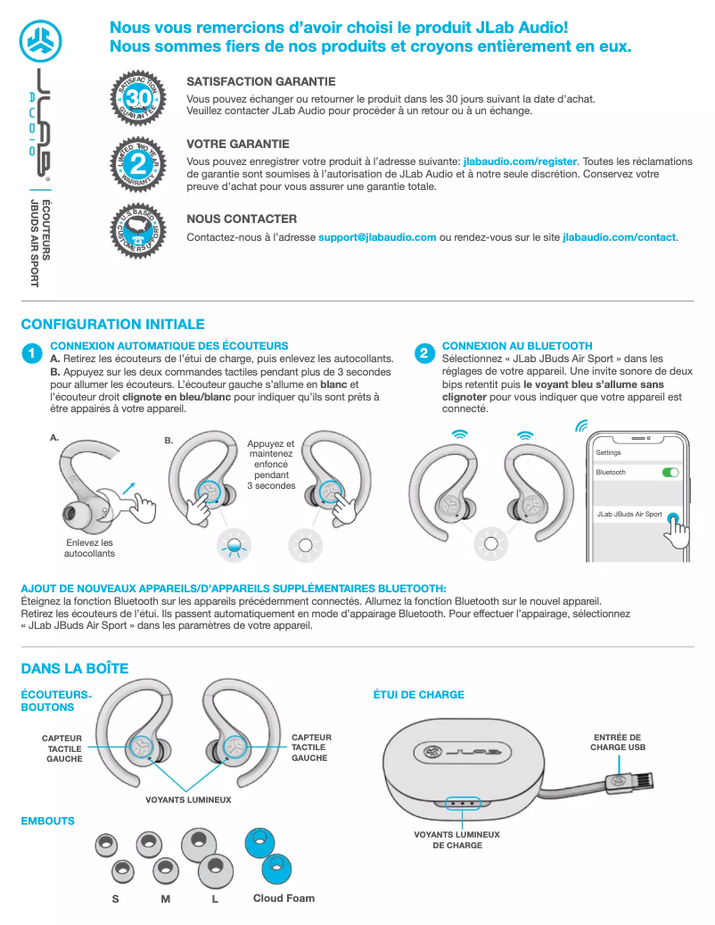Page 1 de la notice Manuel utilisateur JLab JBuds
