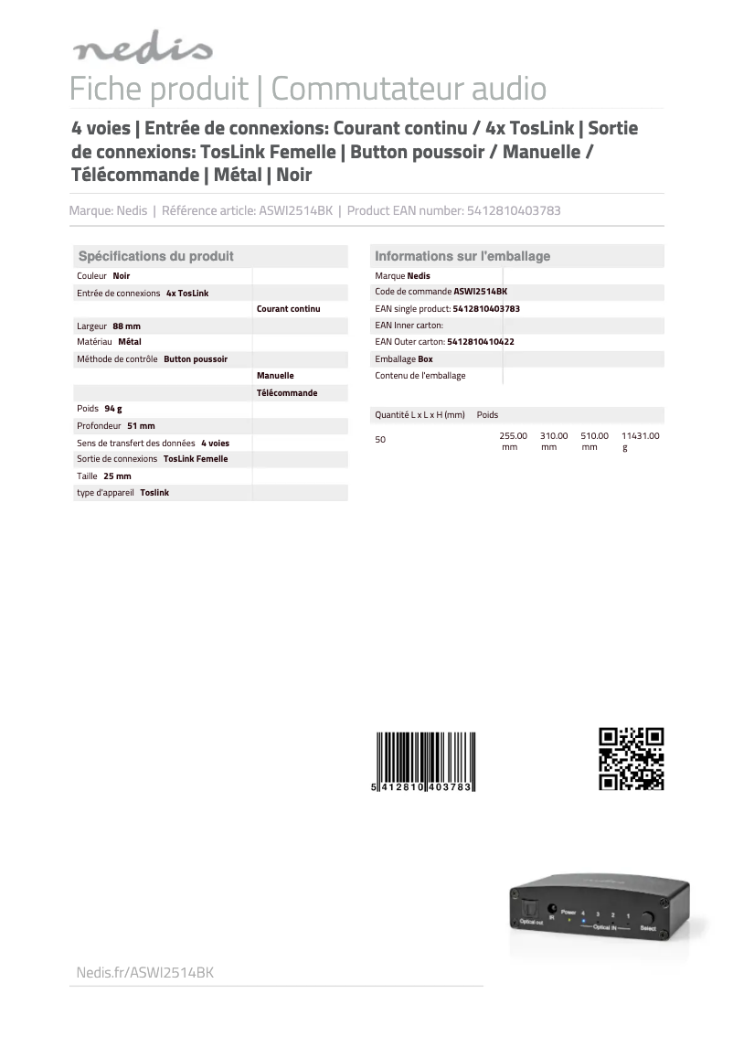 Page 1 of the manual User Manual Nedis ASWI2514BK