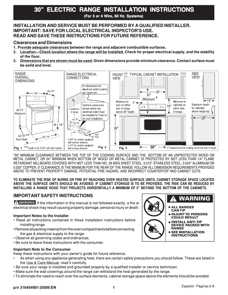Page 1 de la notice Guide d'installation Frigidaire GLEFM386FC