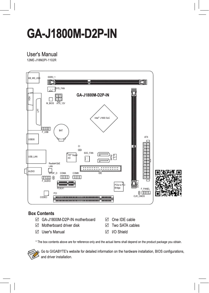 Page n°1 - Manuel utilisateur Gigabyte GA-J1800M-D2P-IN