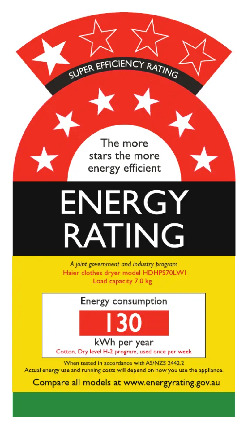 Page 1 de la notice Label énergétique Haier HDHPS70LW1