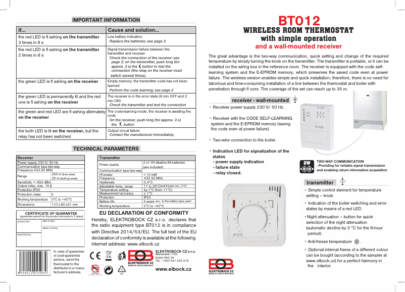 Page n°1 - Manuel utilisateur Elektrobock BT012