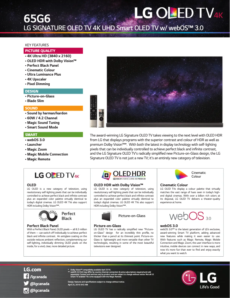 Page n°1 - Fiche technique LG OLED65G6P
