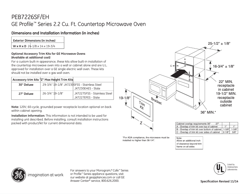 Page 1 de la notice Fiche technique GE Profile PEB7226EHES