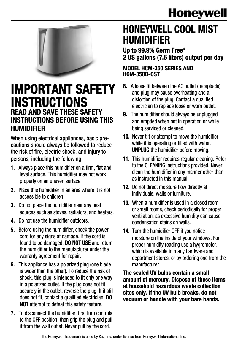 Page 1 de la notice Manuel utilisateur Honeywell HCM350