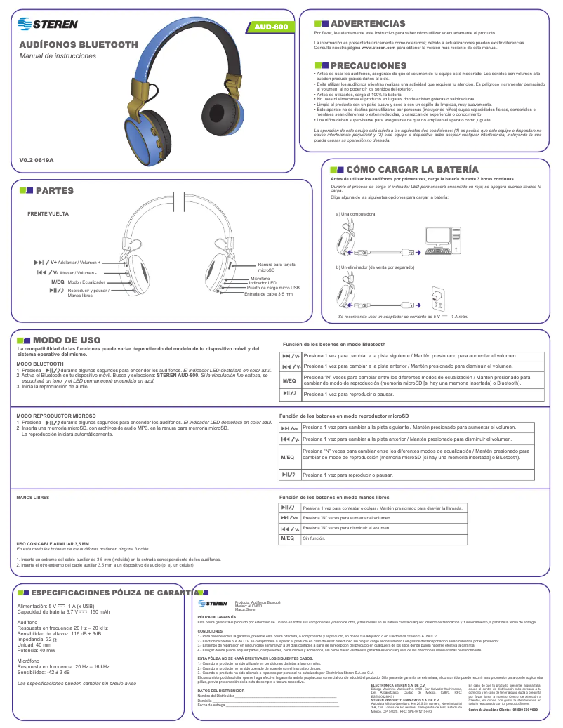 Page 1 de la notice Manuel utilisateur Steren AUD-800