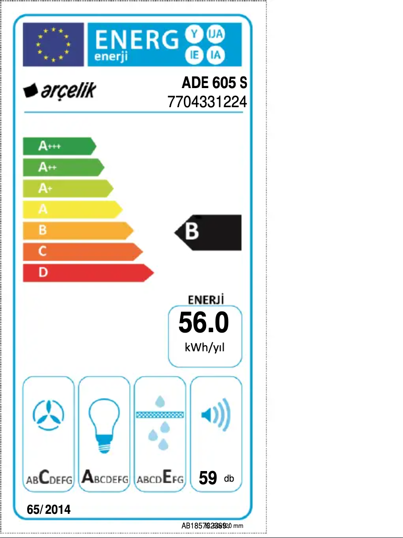 Page n°1 - Label énergétique Arçelik ADE 605 S