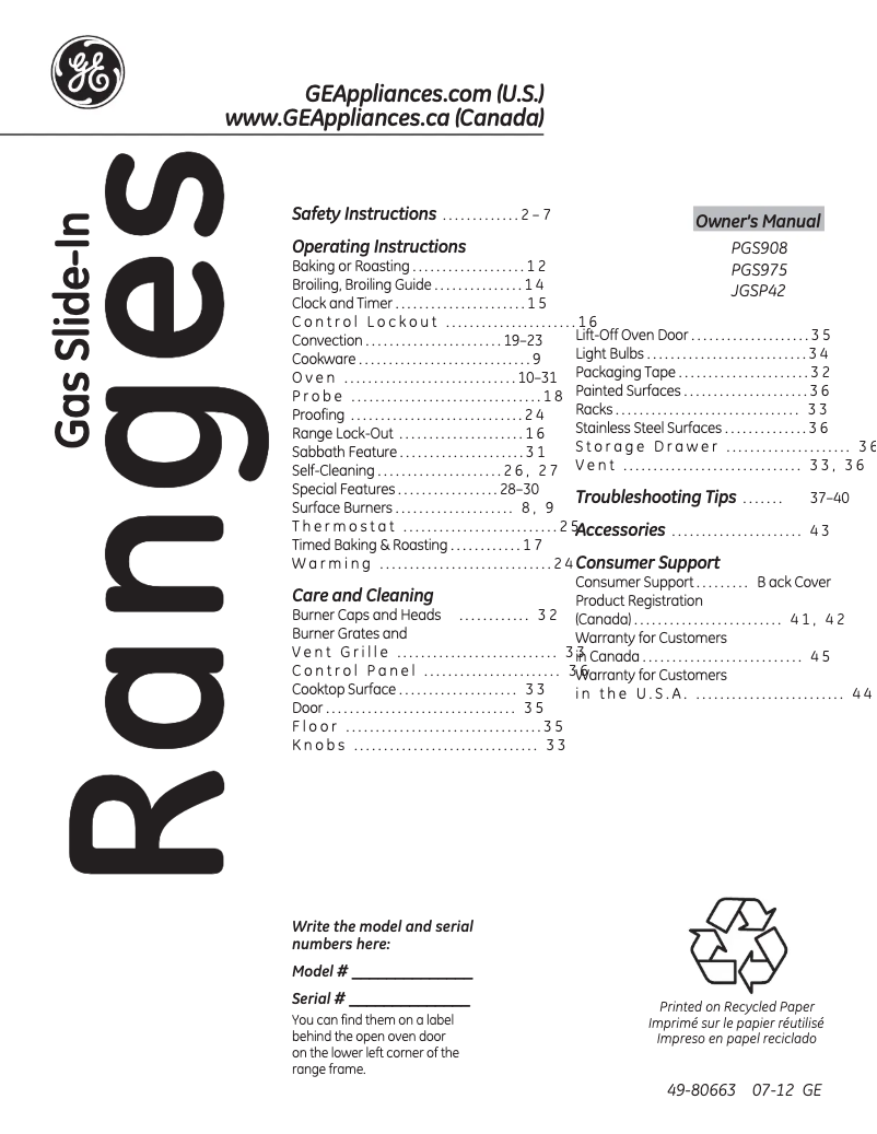 Page n°1 - Manuel d'utilisation et d'entretien GE Profile PGS908DEPWW