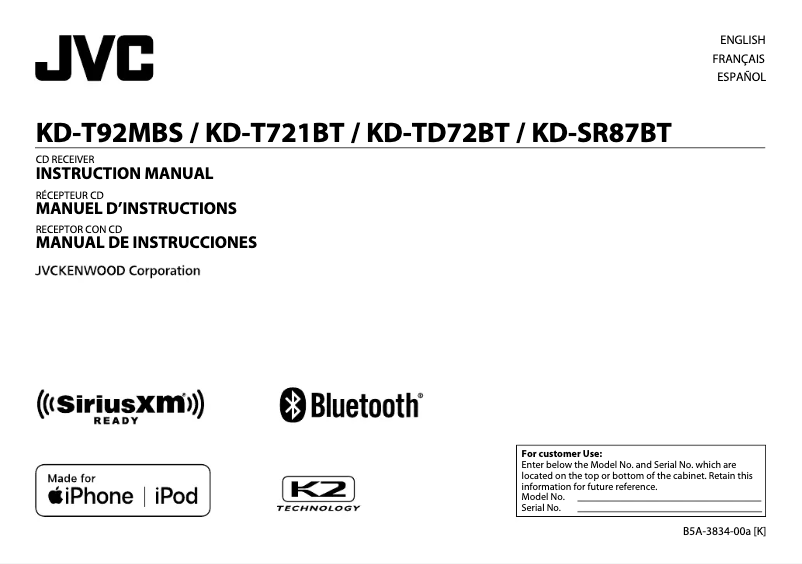 Image de la première page du manuel de l'appareil KD-T92MBS
