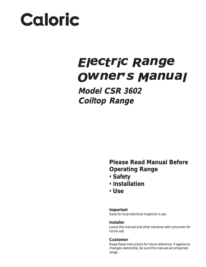 Page 1 de la notice Manuel utilisateur Caloric CSR3602WW