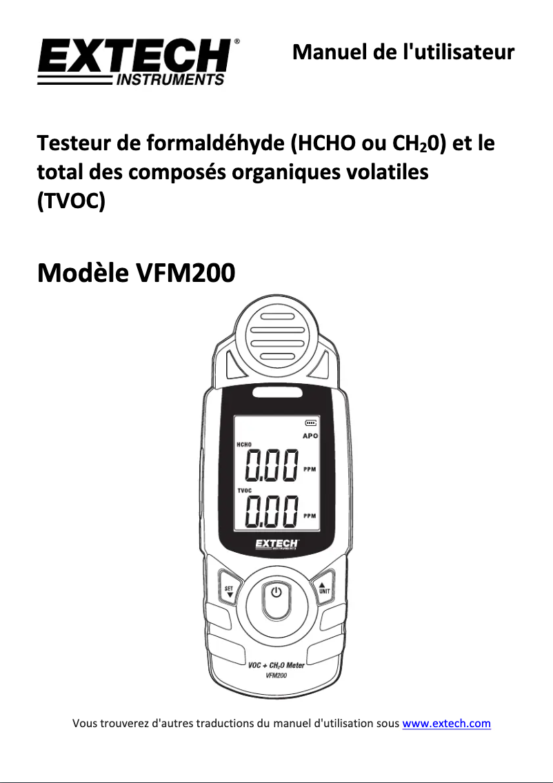 Page 1 de la notice Manuel utilisateur Extech VFM200