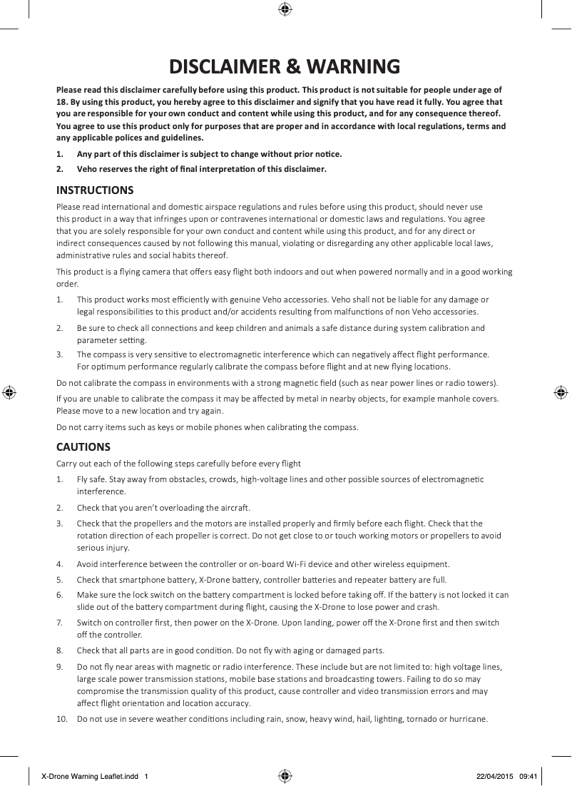 Page n°1 - Manuel utilisateur Veho Muvi X-Drone VXD-001-B