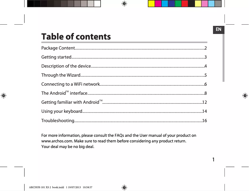 Page n°1 - Manuel utilisateur Archos 101 XS 2
