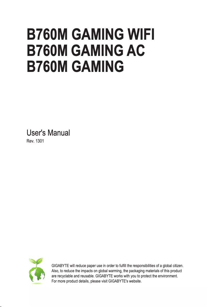 Page 1 de la notice Manuel utilisateur Gigabyte B760M GAMING WIFI