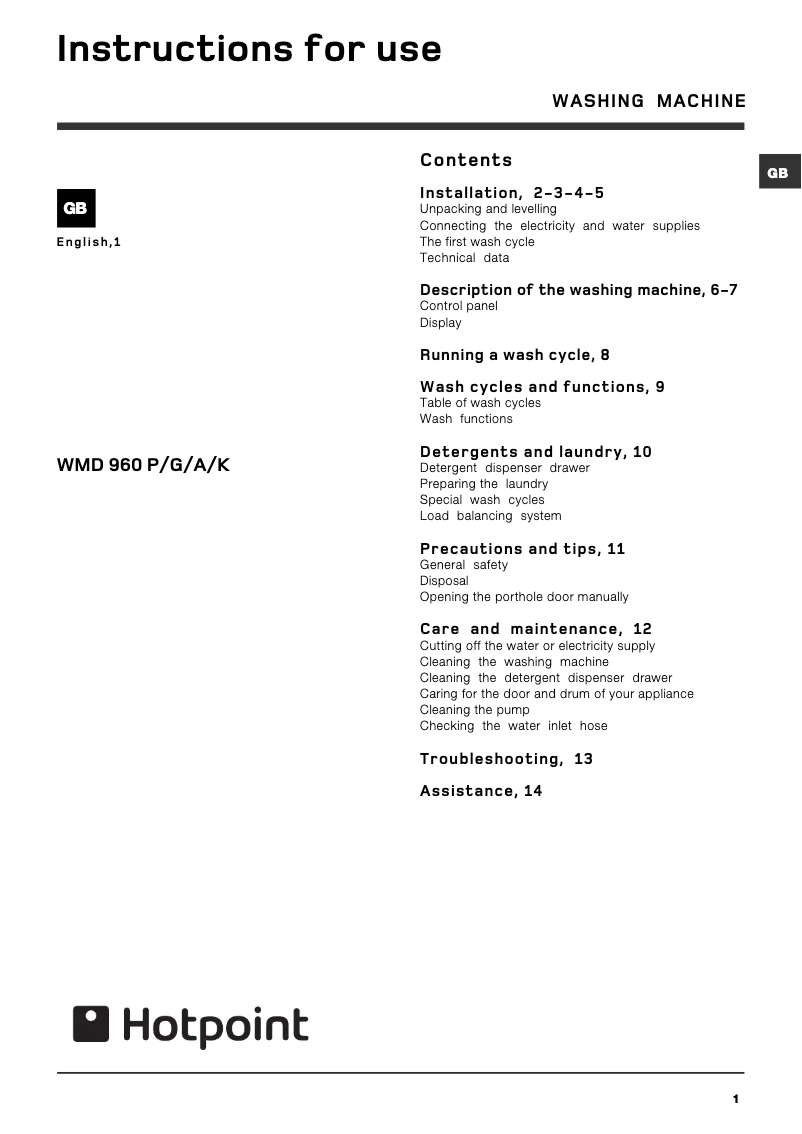 Image de la première page du manuel de l'appareil WDD 960 A