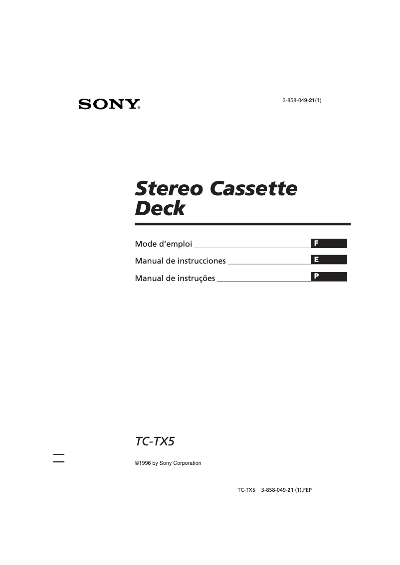 Page 1 de la notice Manuel utilisateur Sony TC-TX5