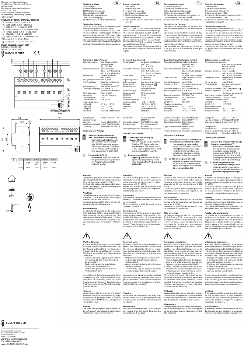 Page n°1 - Manuel utilisateur Busch-Jaeger 2CKA006189A0098