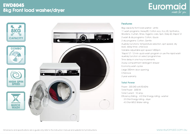 Page n°1 - Fiche technique Euromaid EWD8045