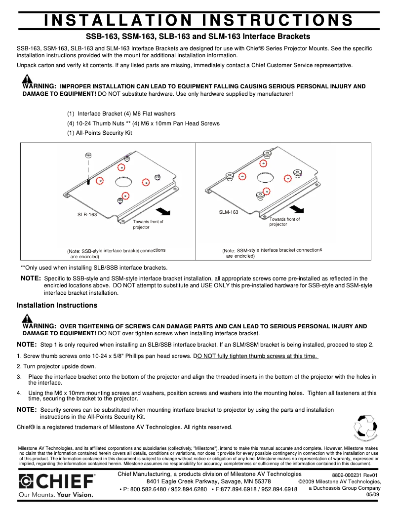 Page n°1 - Manuel utilisateur Chief RPMA163