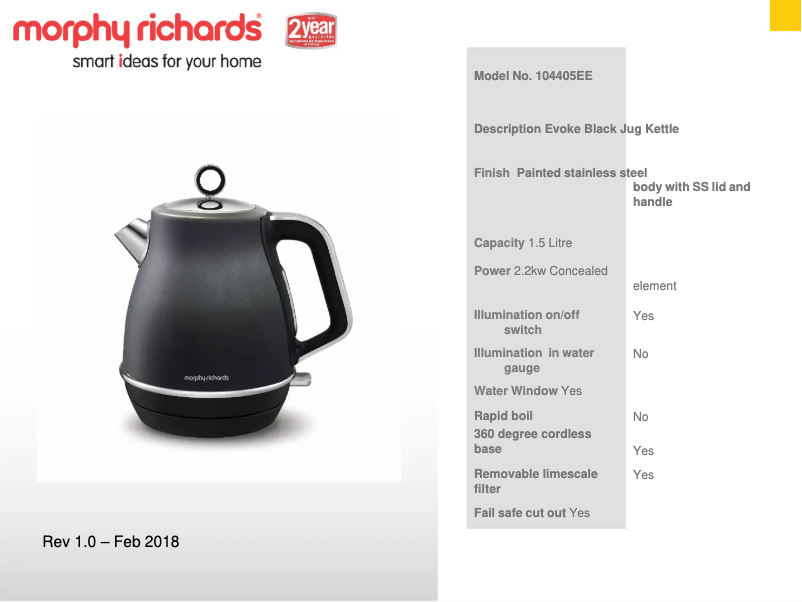 Página 1 del manual Ficha técnica Morphy Richards Evoke 104405