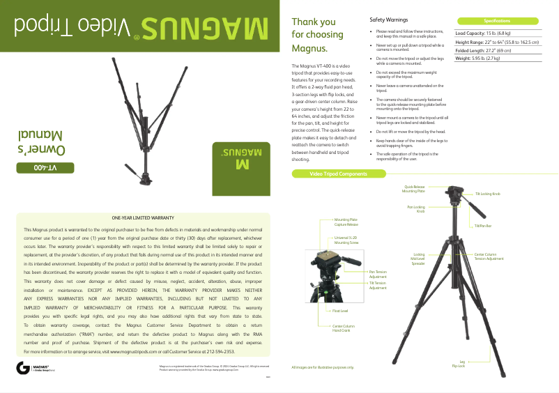 Page 1 de la notice Manuel utilisateur Magnus VT-400