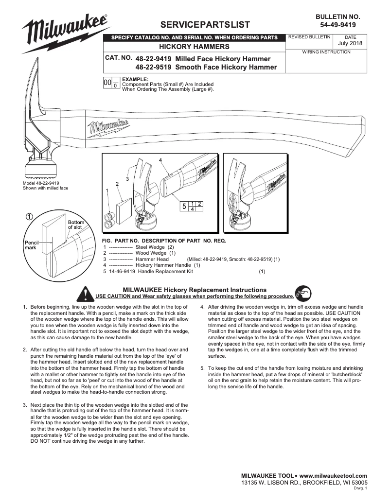 Page 1 de la notice Manuel utilisateur Milwaukee 48-22-9419