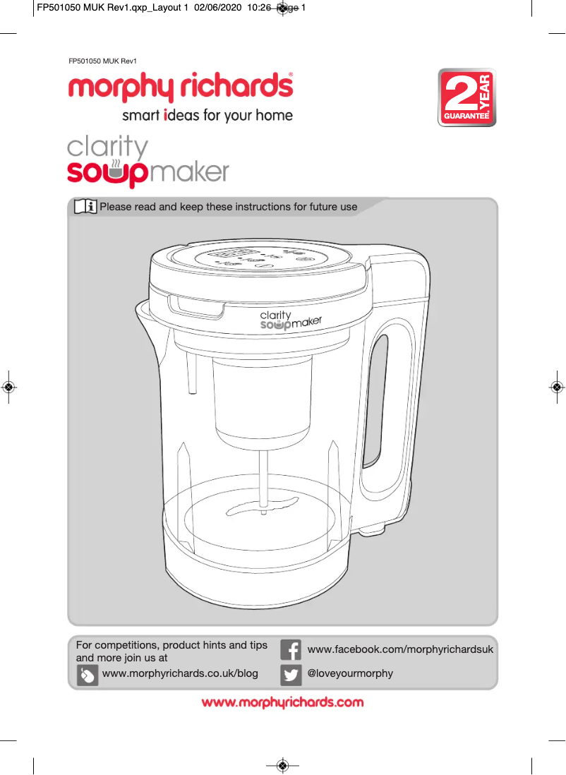 Page 1 de la notice Fiche technique Morphy Richards Clarity 501050