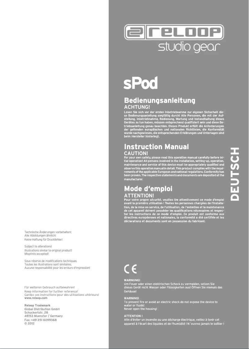 Page 1 de la notice Manuel utilisateur Reloop sPod