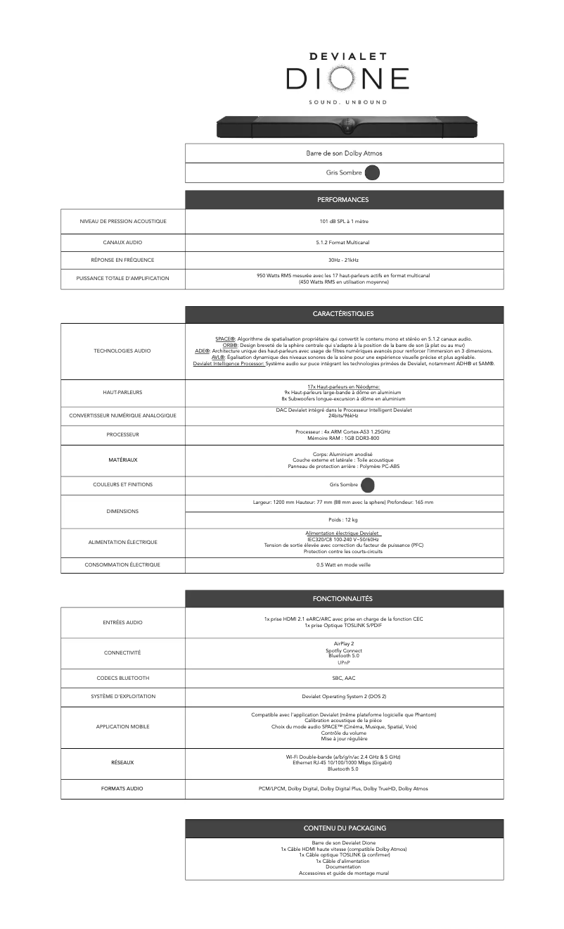 Page n°1 - Fiche technique Devialet Dione