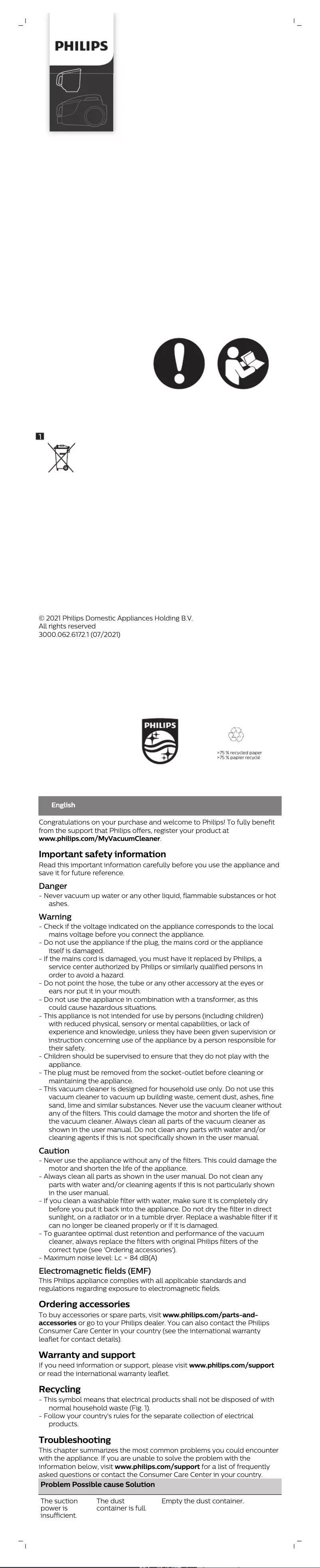 Page 1 de la notice Manuel utilisateur Philips PowerPro Expert FC9732