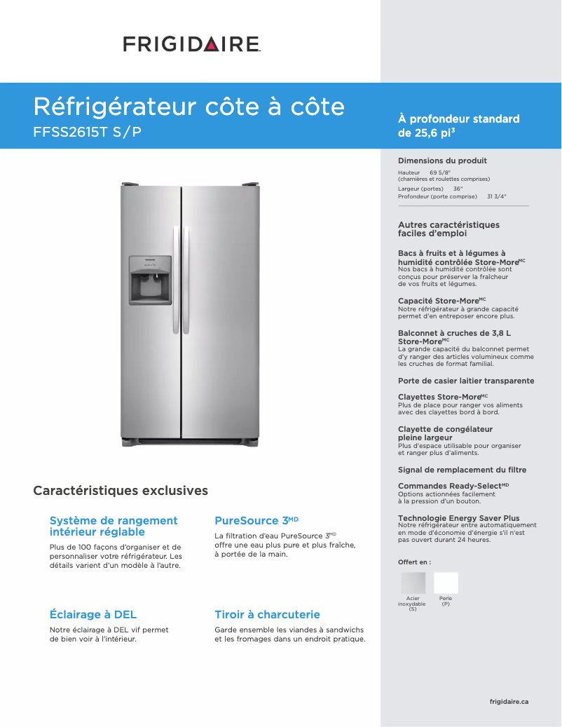 Page n°1 - Fiche technique Frigidaire FFSS2615TP
