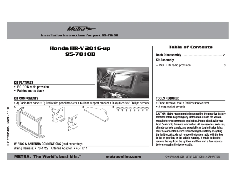 Page n°1 - Mode d'emploi Metra 95-7810B