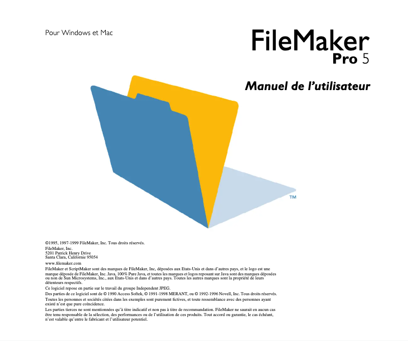 Page n°1 - Manuel utilisateur FileMaker Pro 5