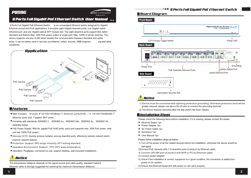 Page 1 de la notice Manuel utilisateur Speco Technologies P8S9G