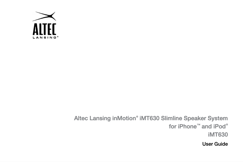 Page n°1 - Manuel utilisateur Altec Lansing iMT630