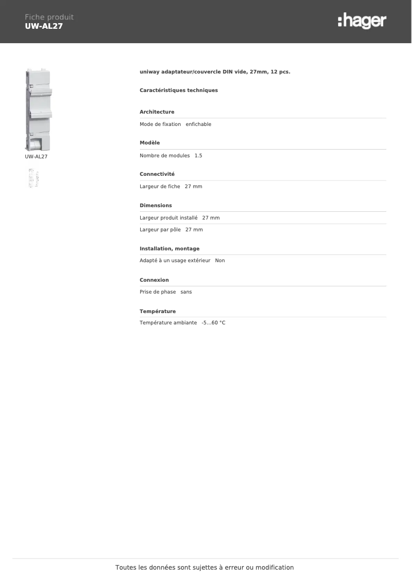 Image de la première page du manuel de l'appareil UW-AL27