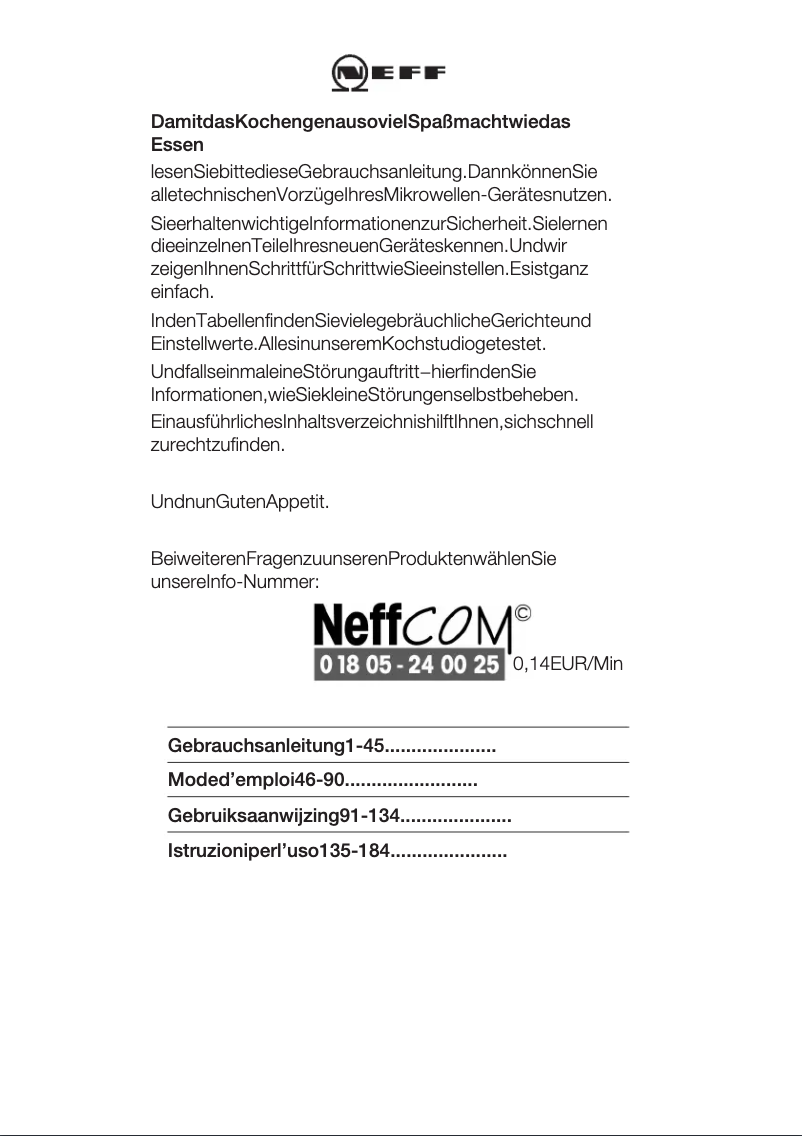 Page n°1 - Manuel utilisateur Neff H5574N0